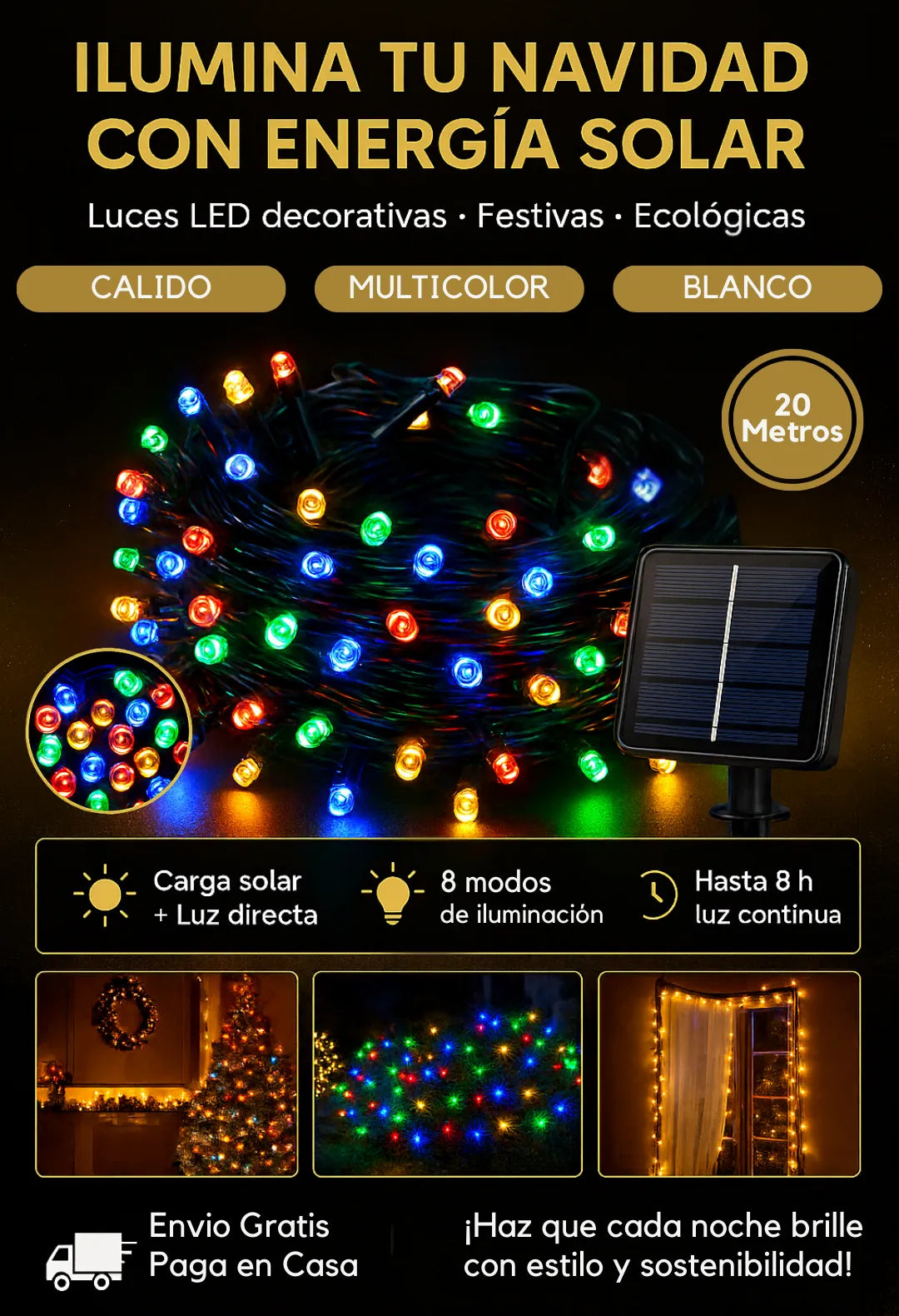 3 Instalaciones navideñas 60 metros Solar