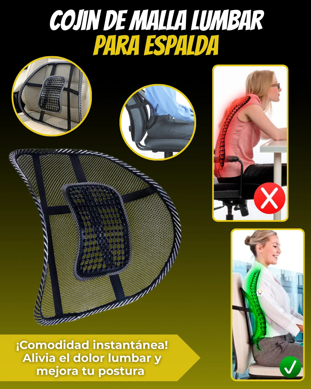 - Compra 1 y Lleva 1 Gratis (2 Piezas) Cojines De Malla Lumbares Para Espalda