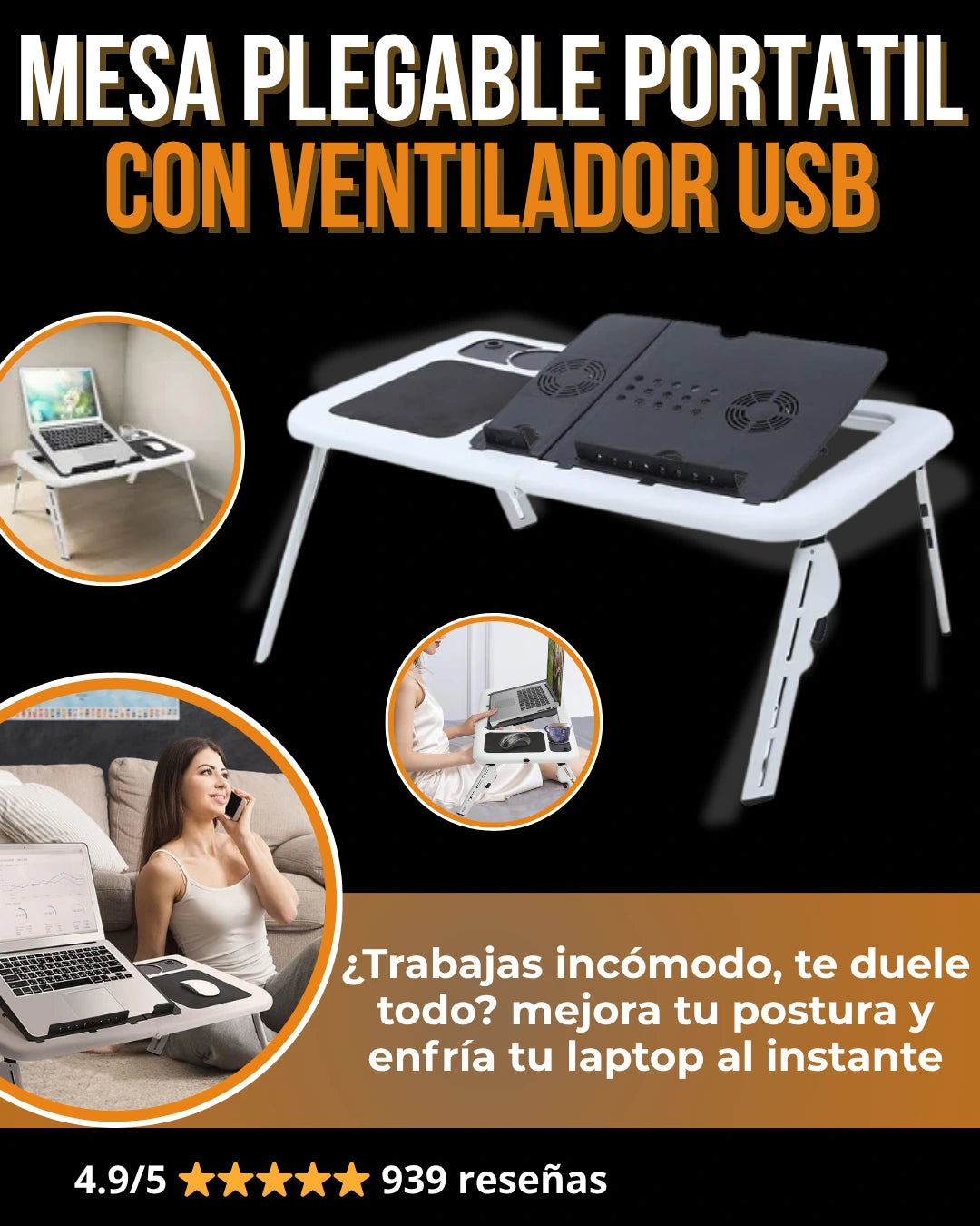 - 1 Mesa Plegable De Portátil con Ventilador USB