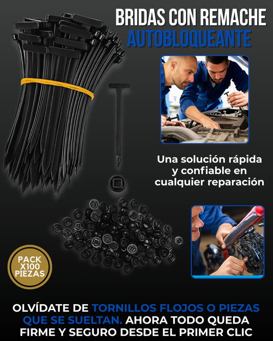 - 1 Pack x100 Bridas con Remache Autobloqueante