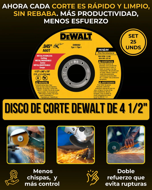 - 1 SET x25 Unds Discos de Corte DEWALT 4 1/2
