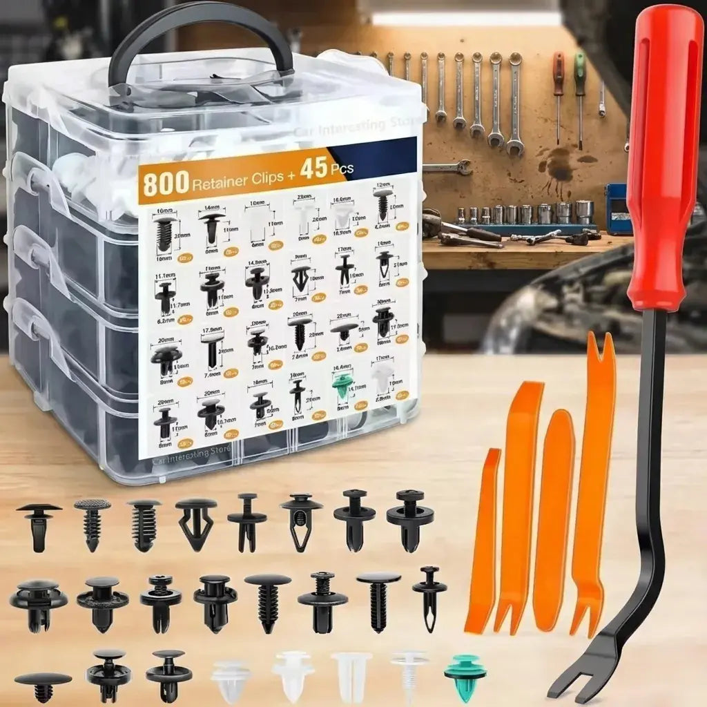 Kit 845 Clips Automotrices + 5 herramientas de extraccion